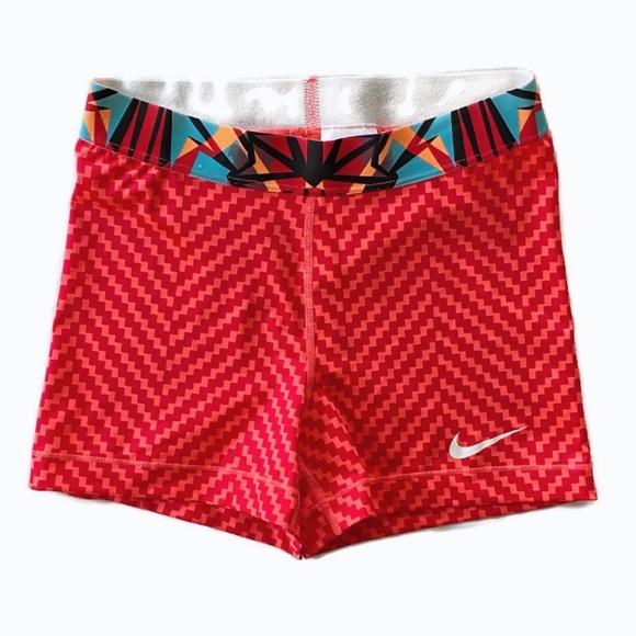 Nike Pants - Nike Pro Women’s Shorts Neon Red Pattern M